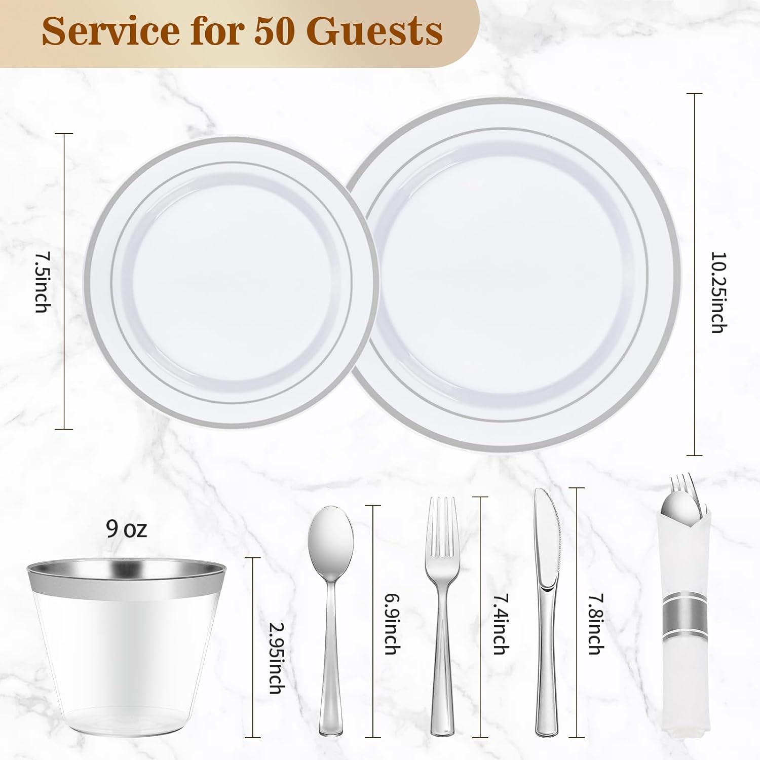 350PCS Silver Plastic Dinnerware Set for 50 Guests