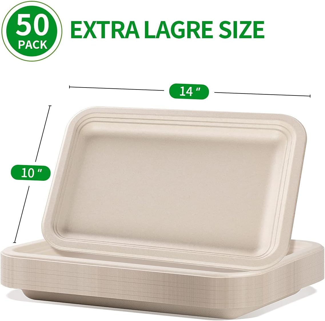 Bloomoon 50 Pack 14 Inch Food Trays Heavy Duty Disposable Plates