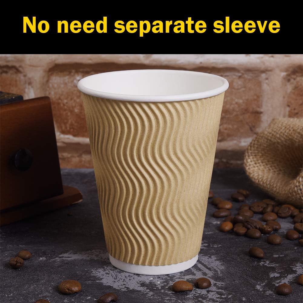 Disposable Paper Coffee Cups with Lids 100 Pack 12 Oz