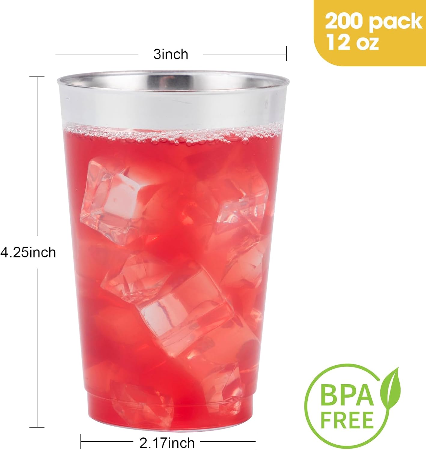 Goodluck 200PCS 12oz Silver Plastic Cups for Parties