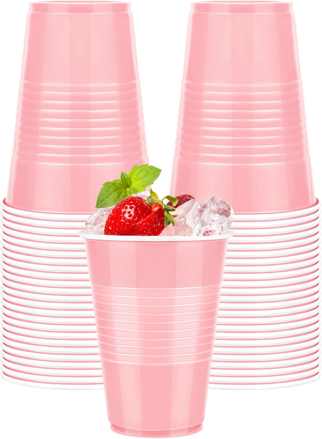 50 Pack Pink Plastic Cups 16 OZ for Party