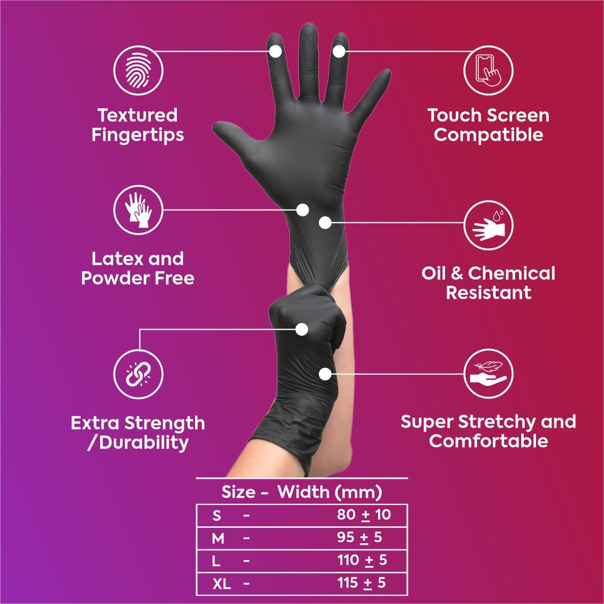 RADGER Premium Black Nitrile Gloves 4 Mil Thick