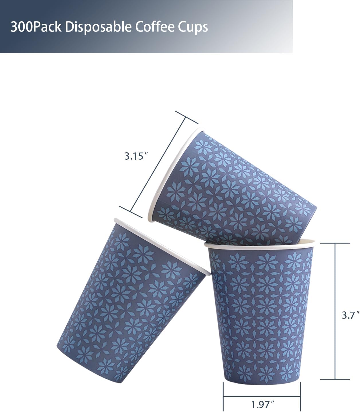 300 Pack Paper Cups 8 Oz Leak Proof Navy Floral Design