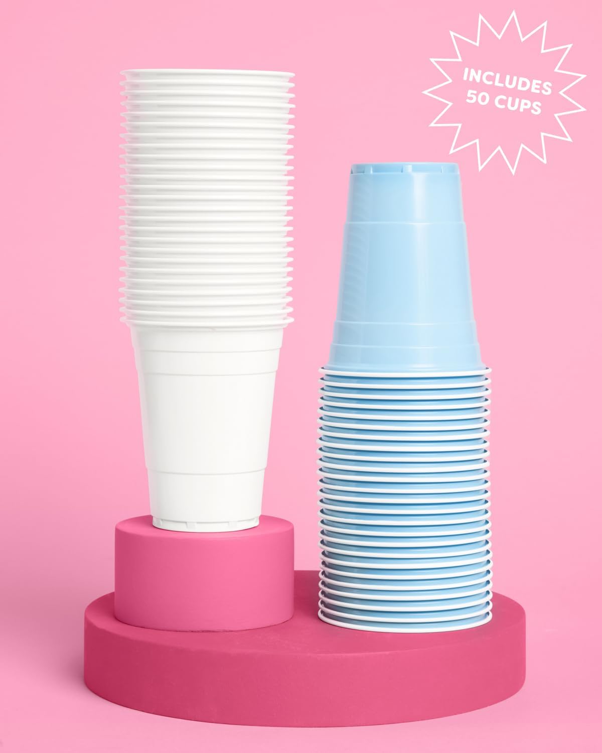 Xo Fetti Blue and White Plastic Cups 50 Pack 16 Oz