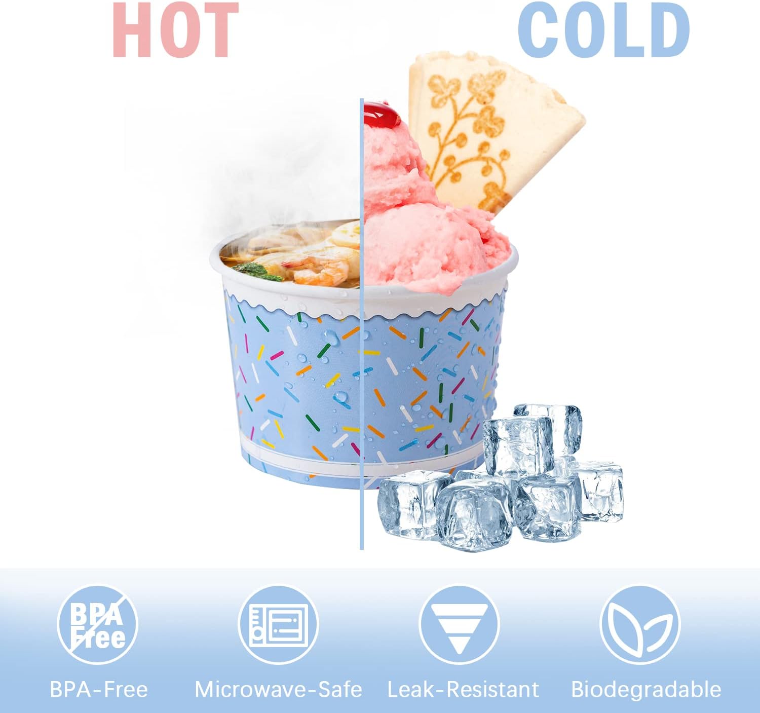 Lamosi Ice Cream Bowls - 100 Count 11 Oz Disposable