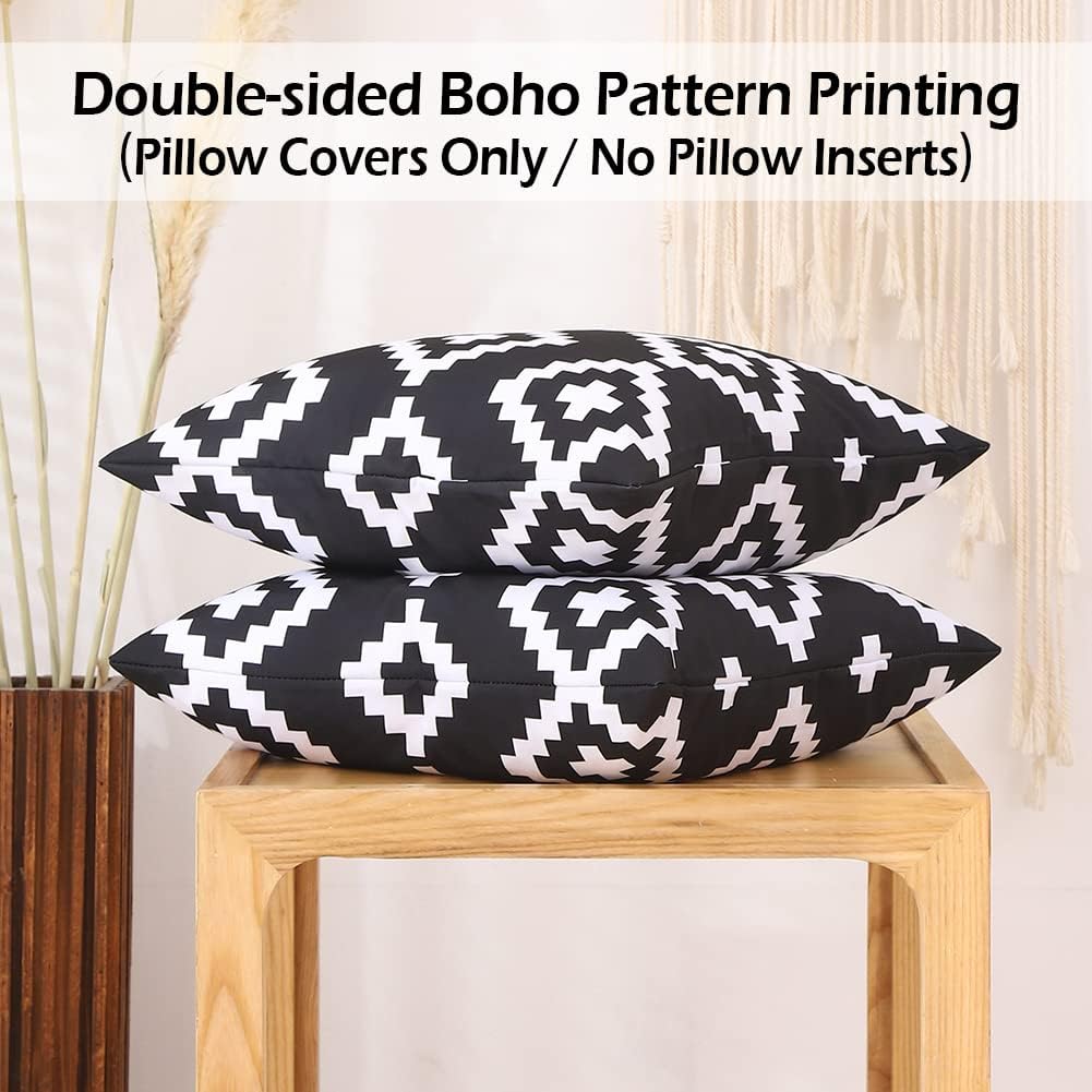 CARRIE HOME Black and White Waterproof Outdoor Pillows 18x18 Set of 2