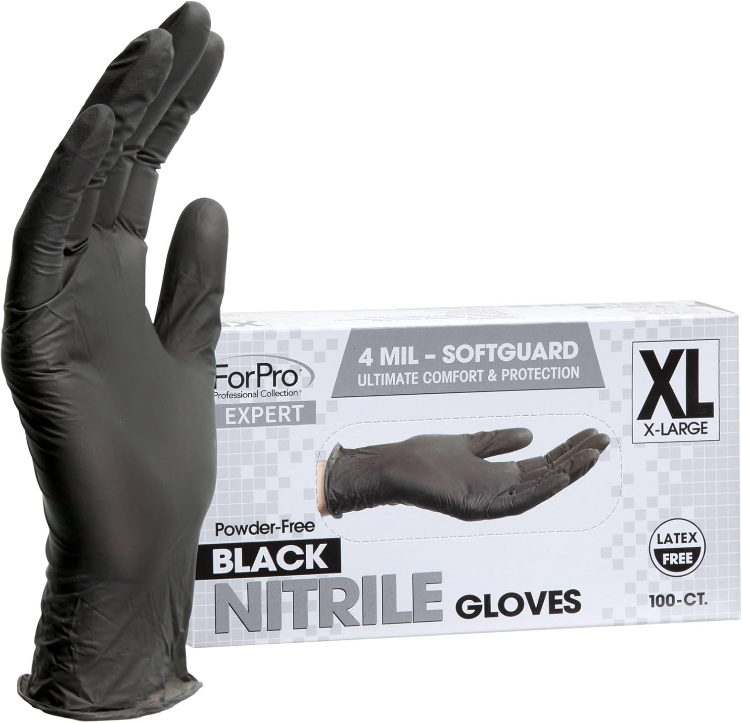 ForPro Expert SoftGuard Nitrile Gloves 4 Mil Black X-Large 100-Count