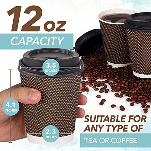 Promora 12 oz Brown Coffee Cups With Lids 80 Pack