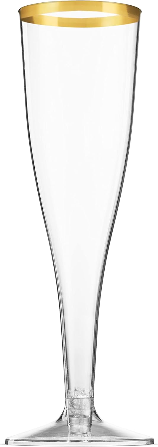 Munfix 50 Pack Gold Rimmed Plastic Champagne Flutes 5 Oz
