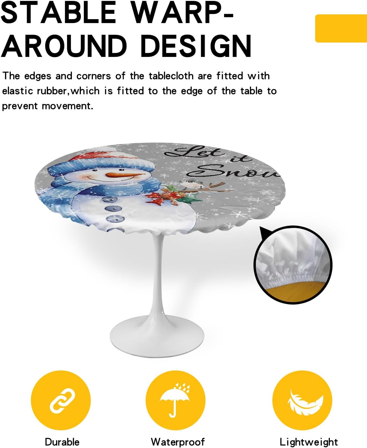 Grey Snowman Round Waterproof Table Cover for Indoor Outdoor Use