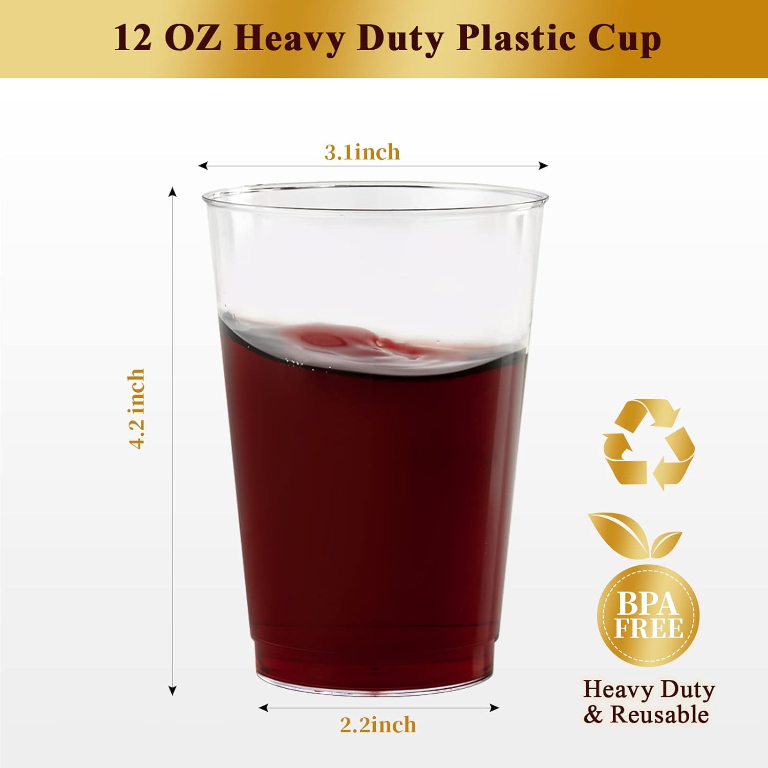 Vplus 150 Pack 12 OZ Reusable Clear Plastic Cups for Parties