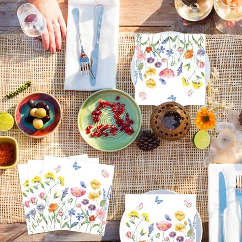 50 Count Wild Flowers Decorative Napkins for Parties