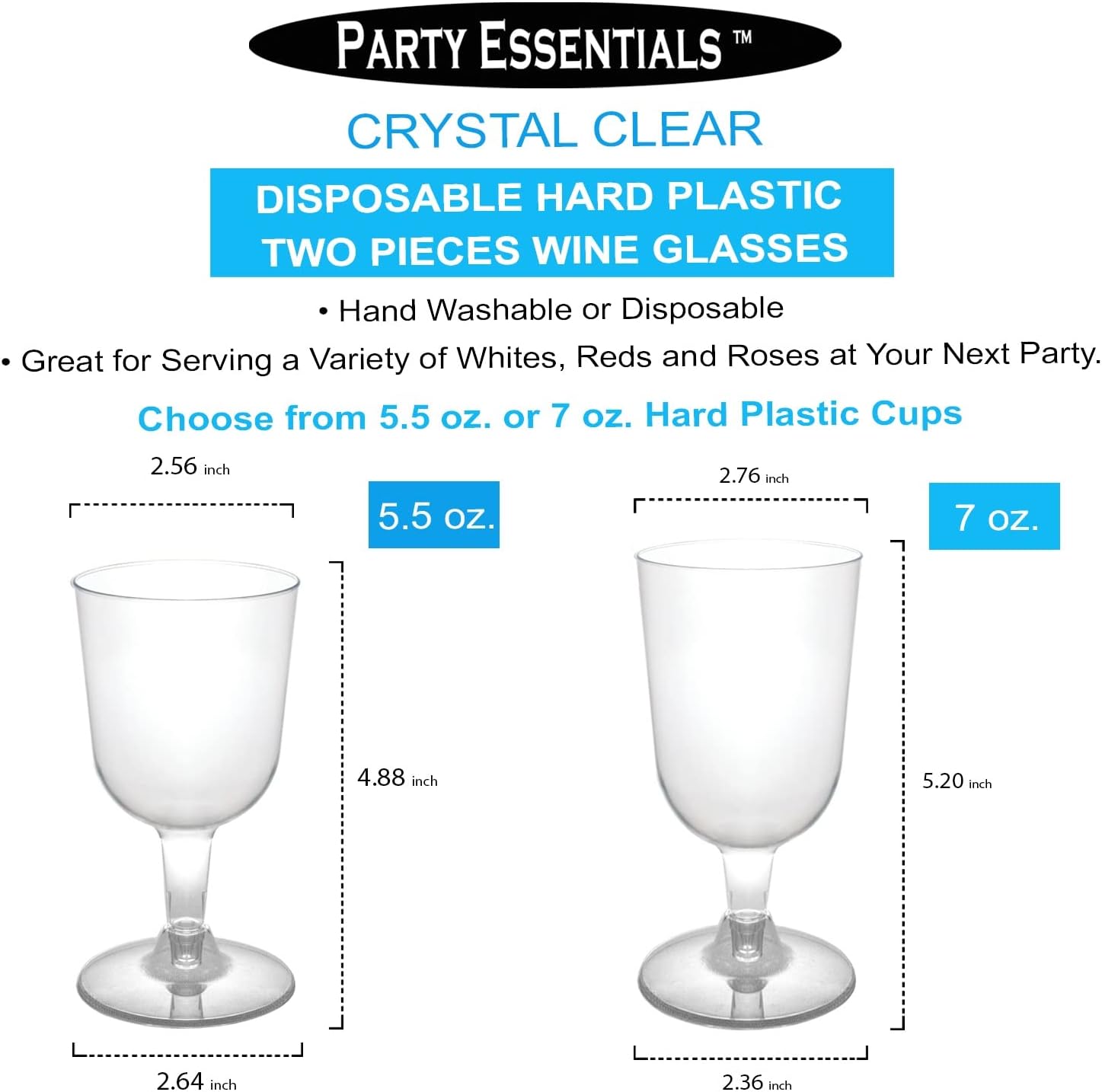 Party Essentials Hard Plastic Wine Glasses 55 Ounce Pack of 50