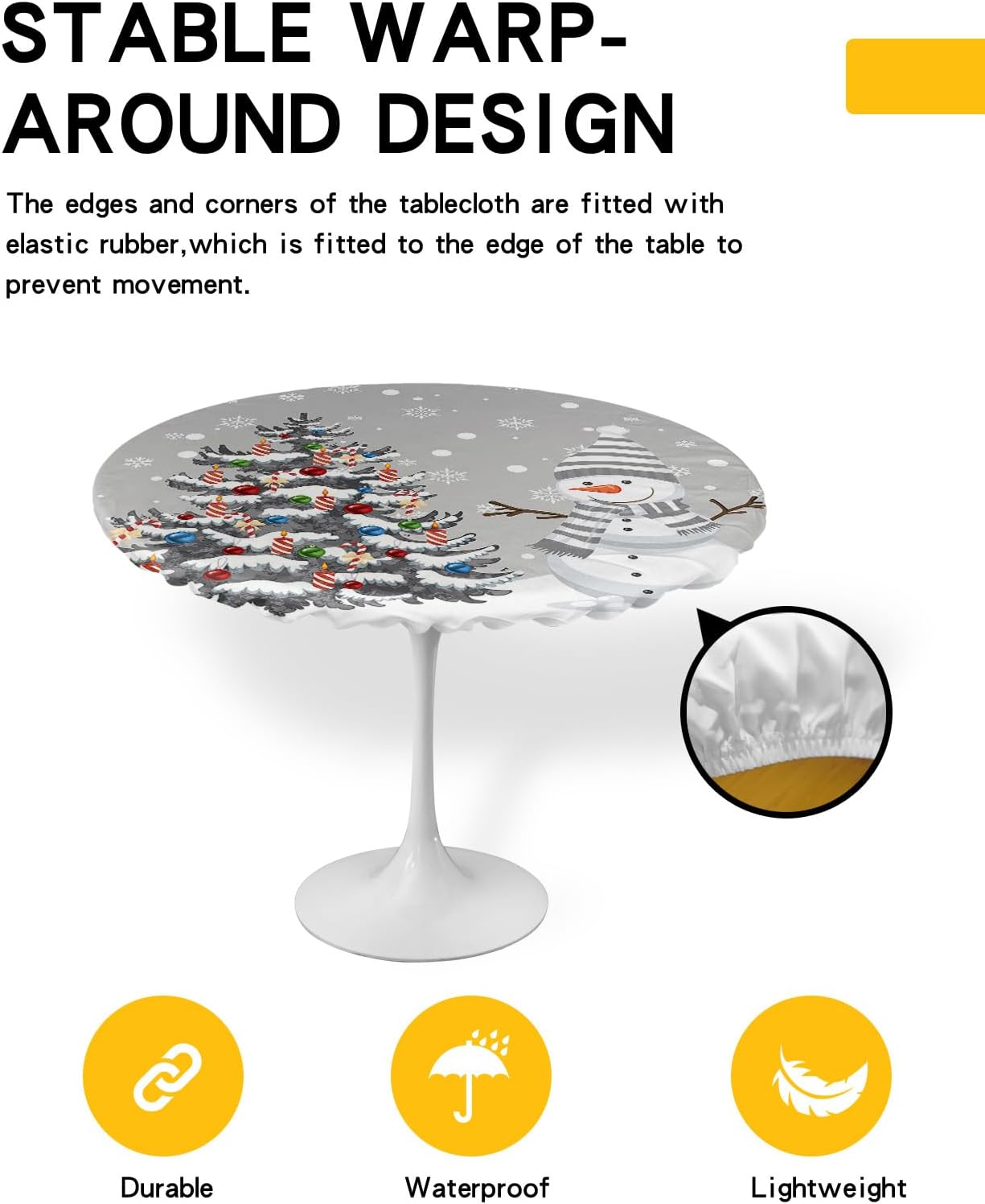 Snowman Round Waterproof Table Cover Fitted Tablecloth
