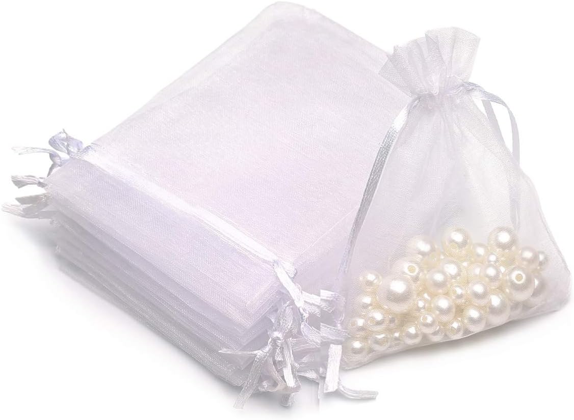 Akstore 50PCS Premium Sheer Organza Gift Bags White 3x4 Inch
