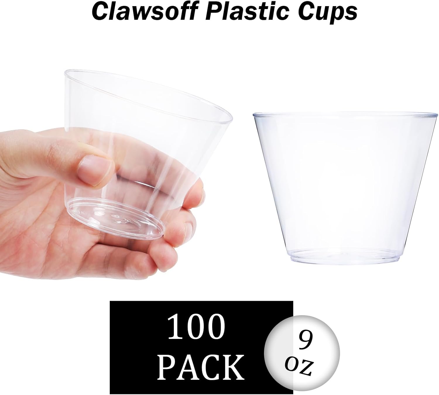 9 Oz Clear Plastic Cups 100 Pack for Events