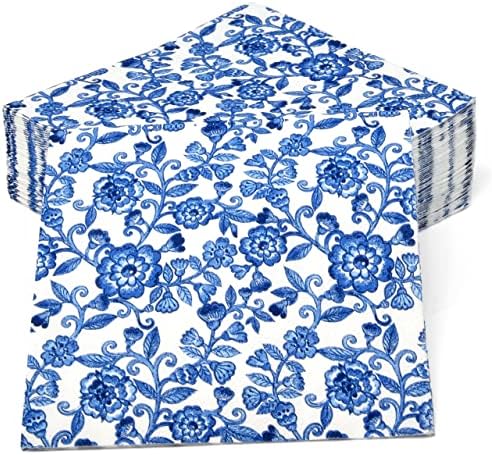 100 Blue Floral Cocktail Napkins for Spring Flower Events