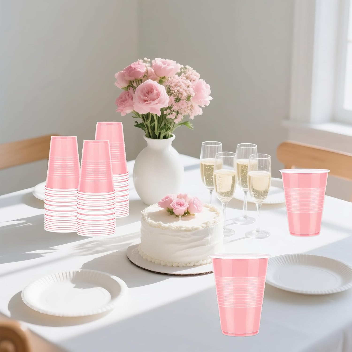 50 Pack Pink Plastic Cups 16 OZ for Party