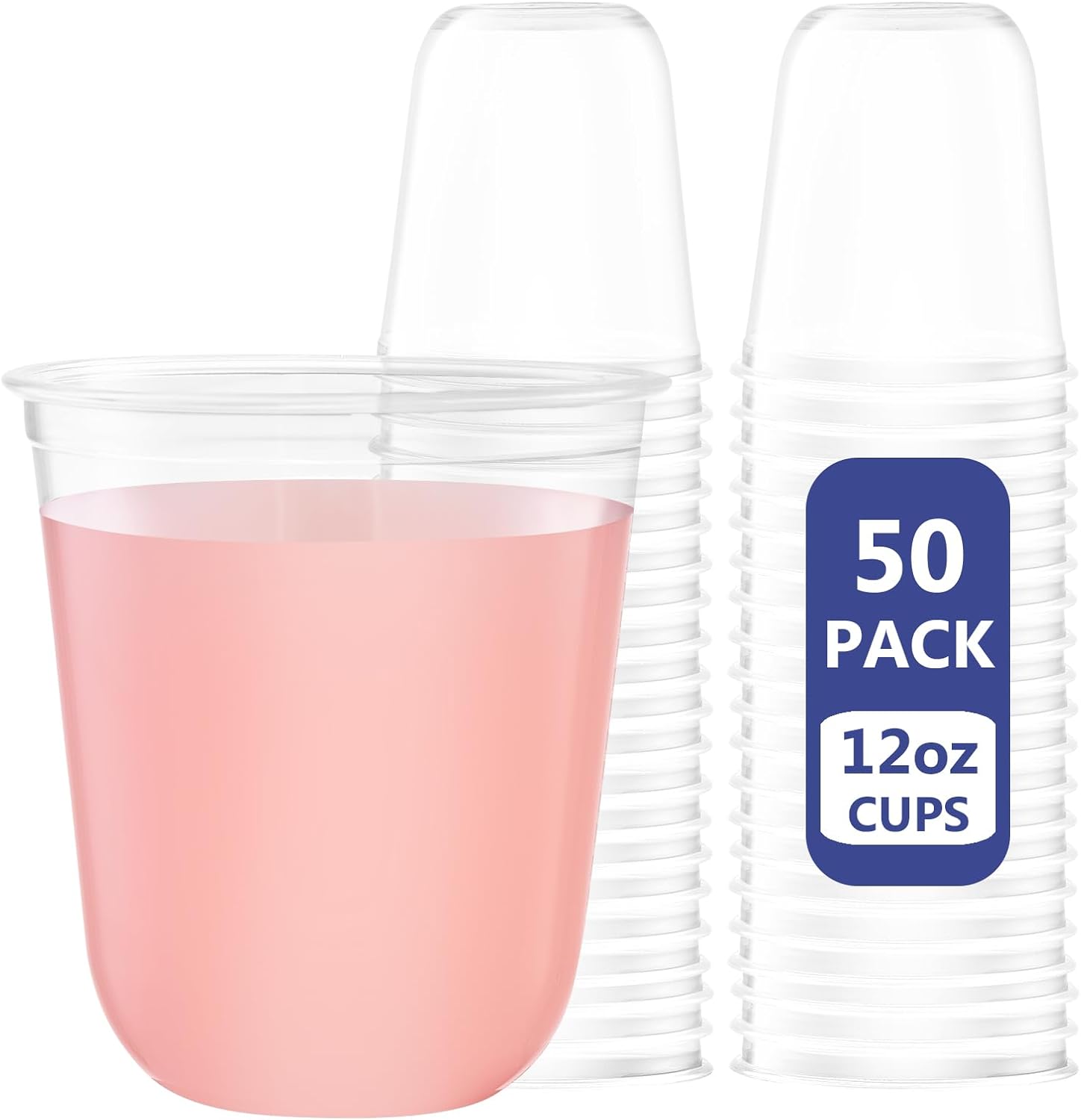 WELLIFE 12 oz Clear Plastic Cups 50 Pack for Parties