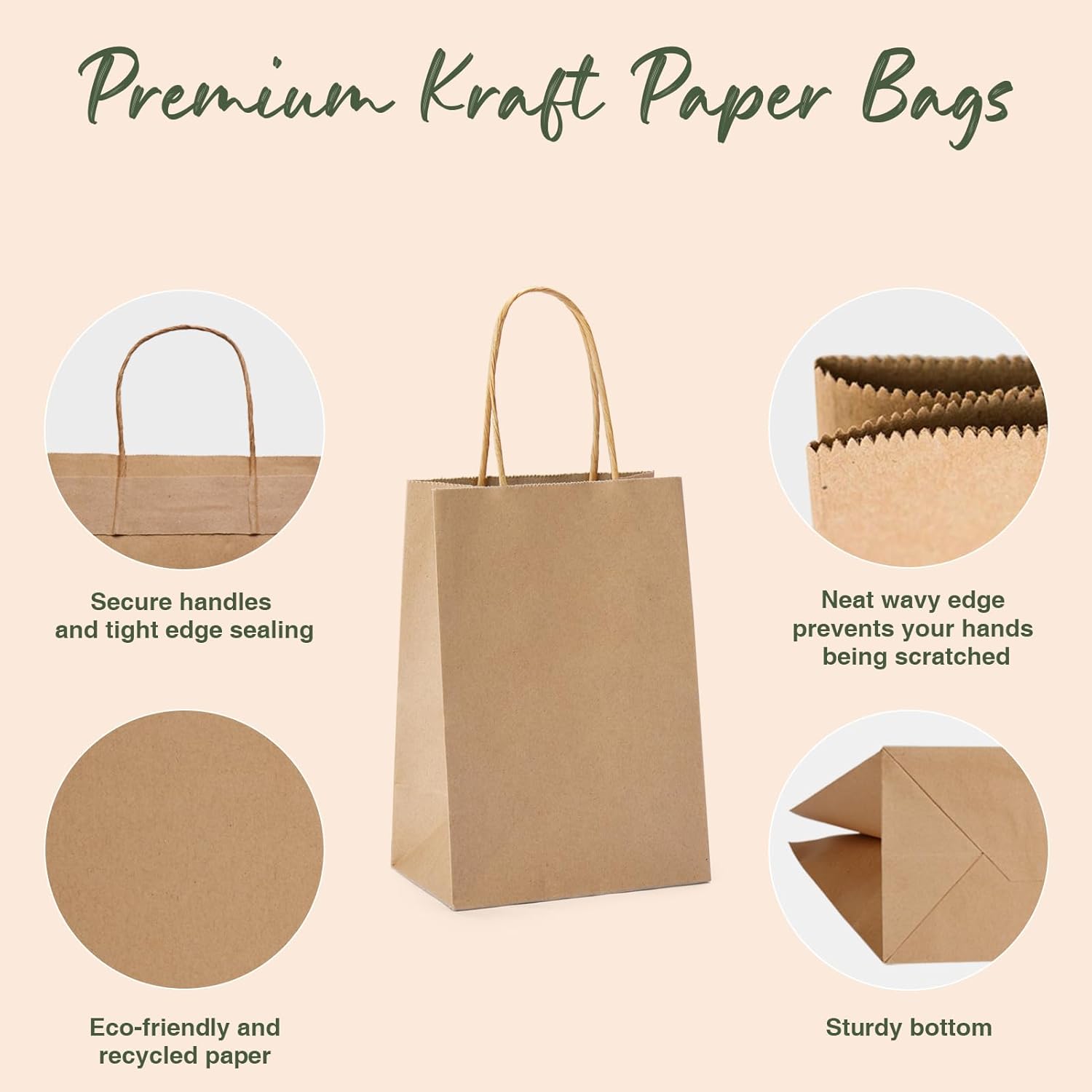 GSSUSA Brown Gift Bags 525x375x8 20Pcs With Handles