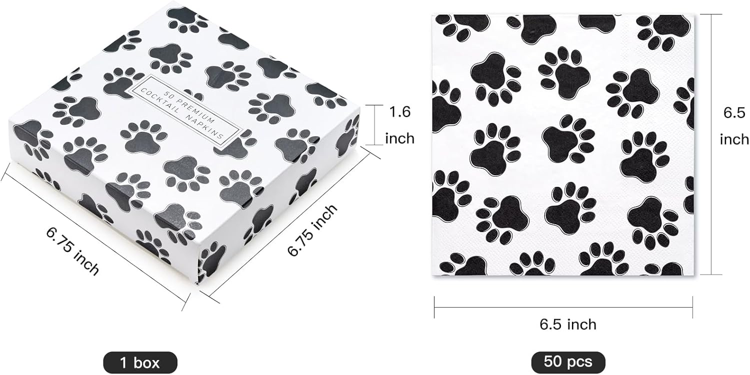 WRAPAHOLIC 50Pcs Paw Print Napkins 3 Ply