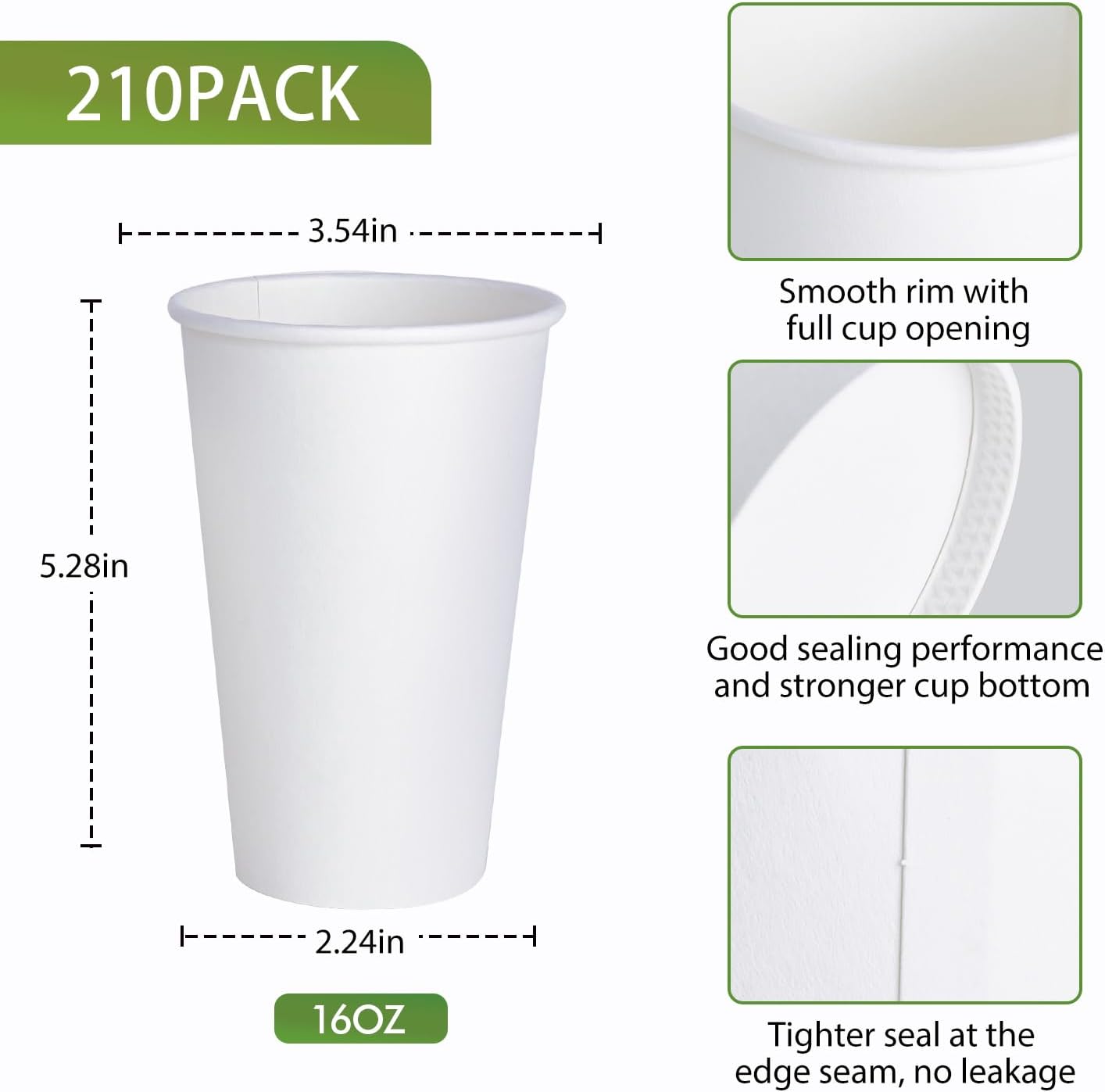 LITOPAK 210 Pack 16 oz Disposable Coffee Cups