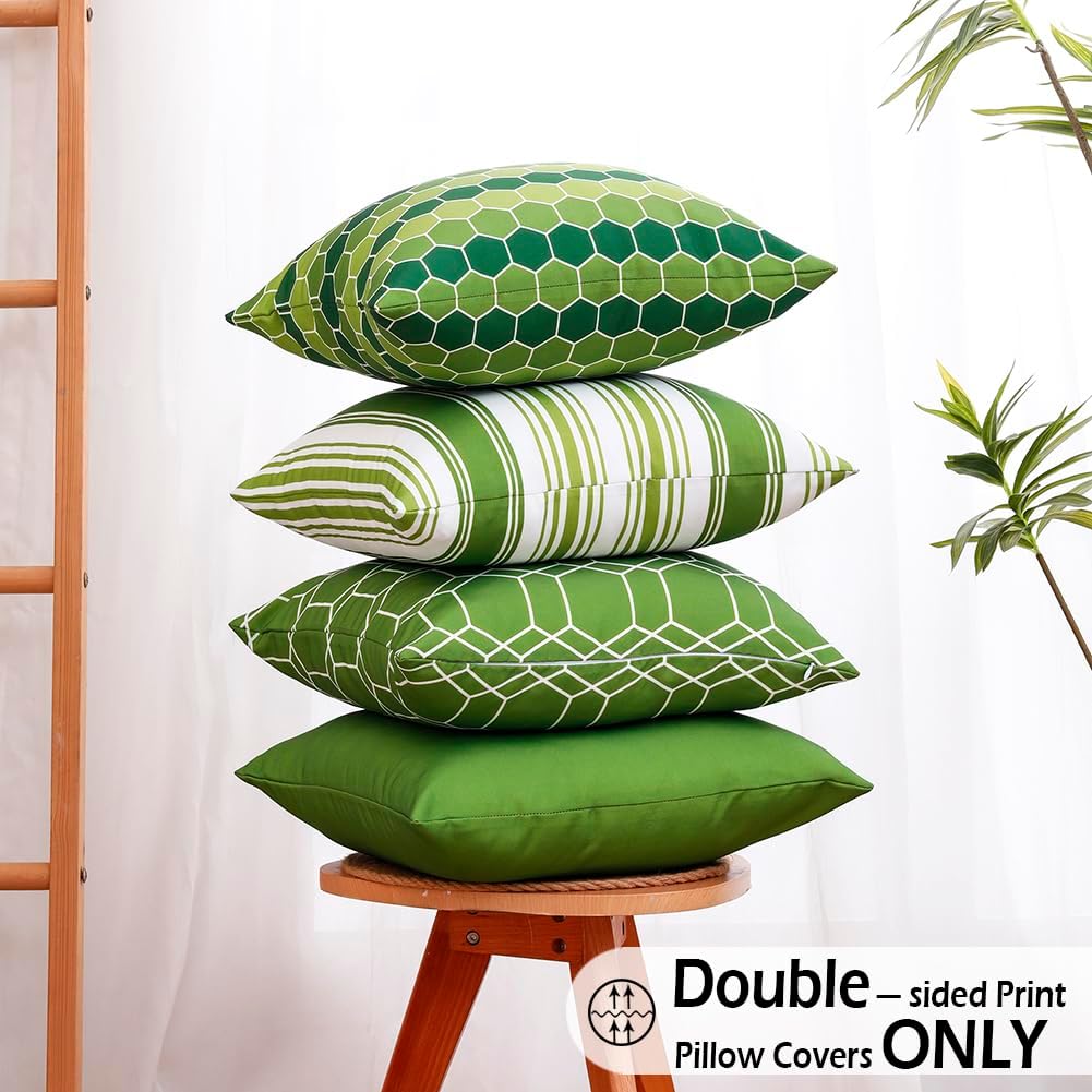 CARRIE HOME Waterproof 18x18 Green Pillow Covers Set of 4