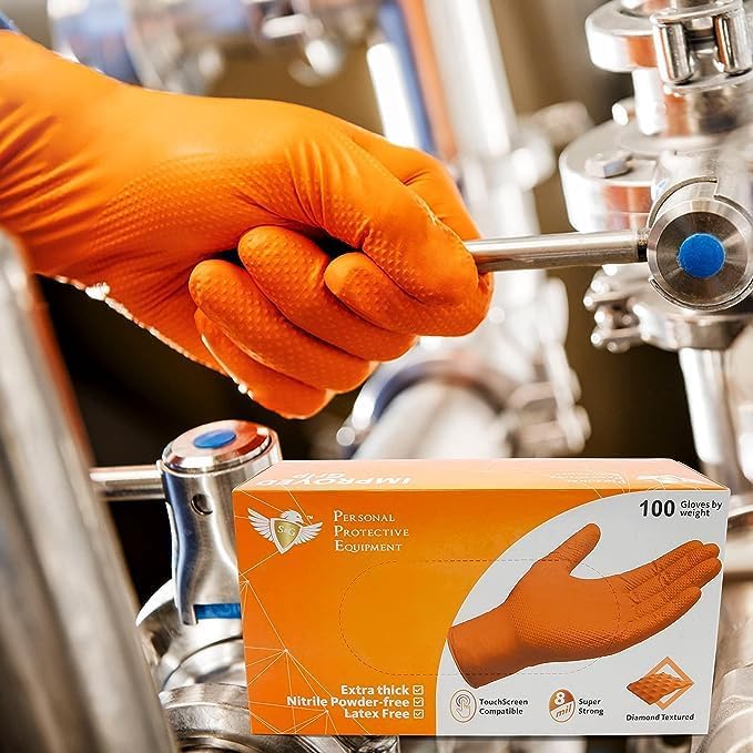 SG Orange Nitrile Gloves 100 Pcs Heavy Duty Powder-Free