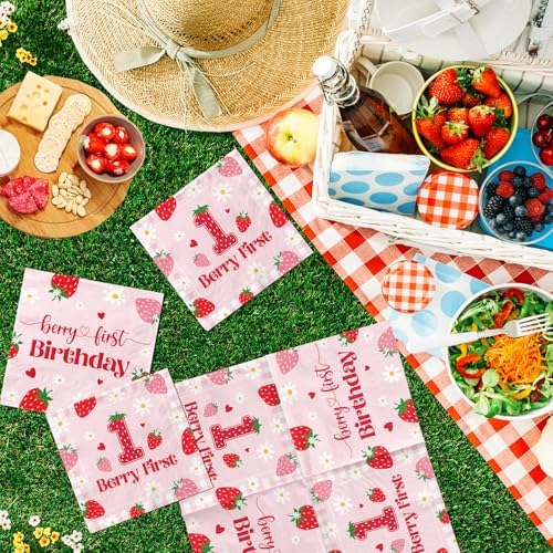 48pcs Strawberry First Birthday Napkins for Girls