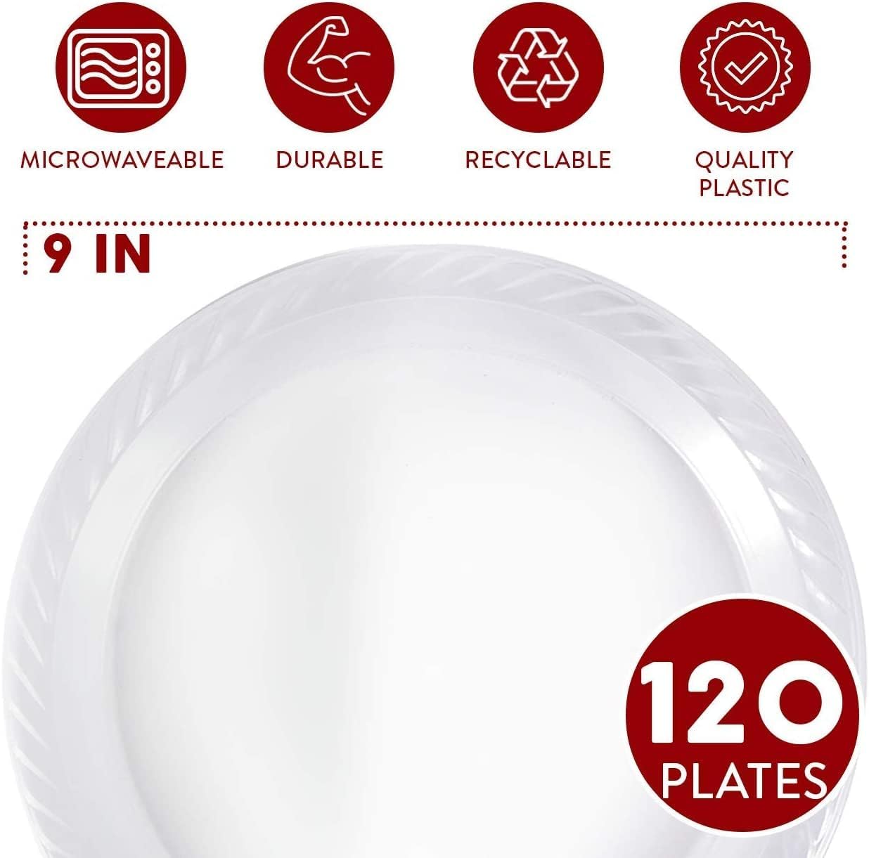 9 Inch Clear Plastic Plates 120 Pack by Framo
