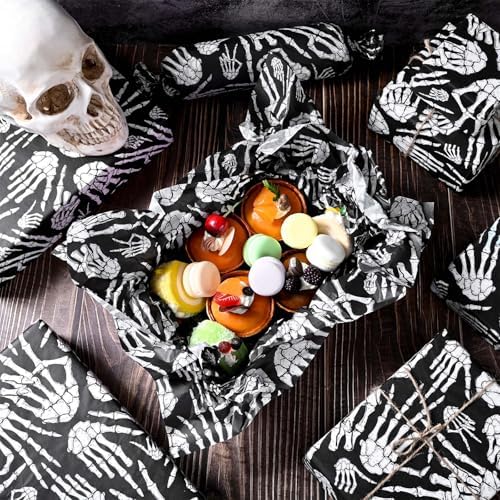 100 Sheets Halloween Tissue Paper 20x14 Inches Skeleton Design