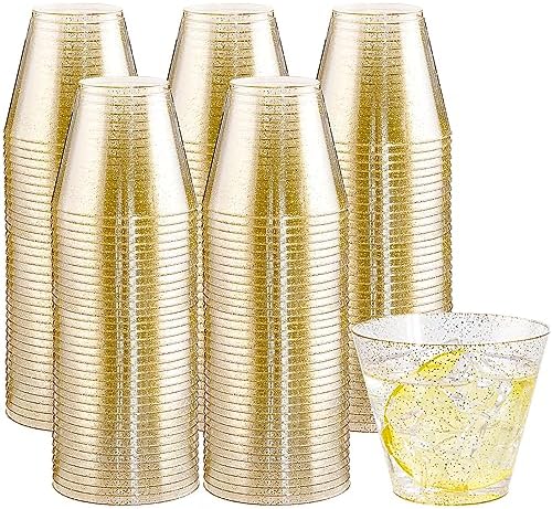 200pcs Gold Plastic Cups 9 Oz