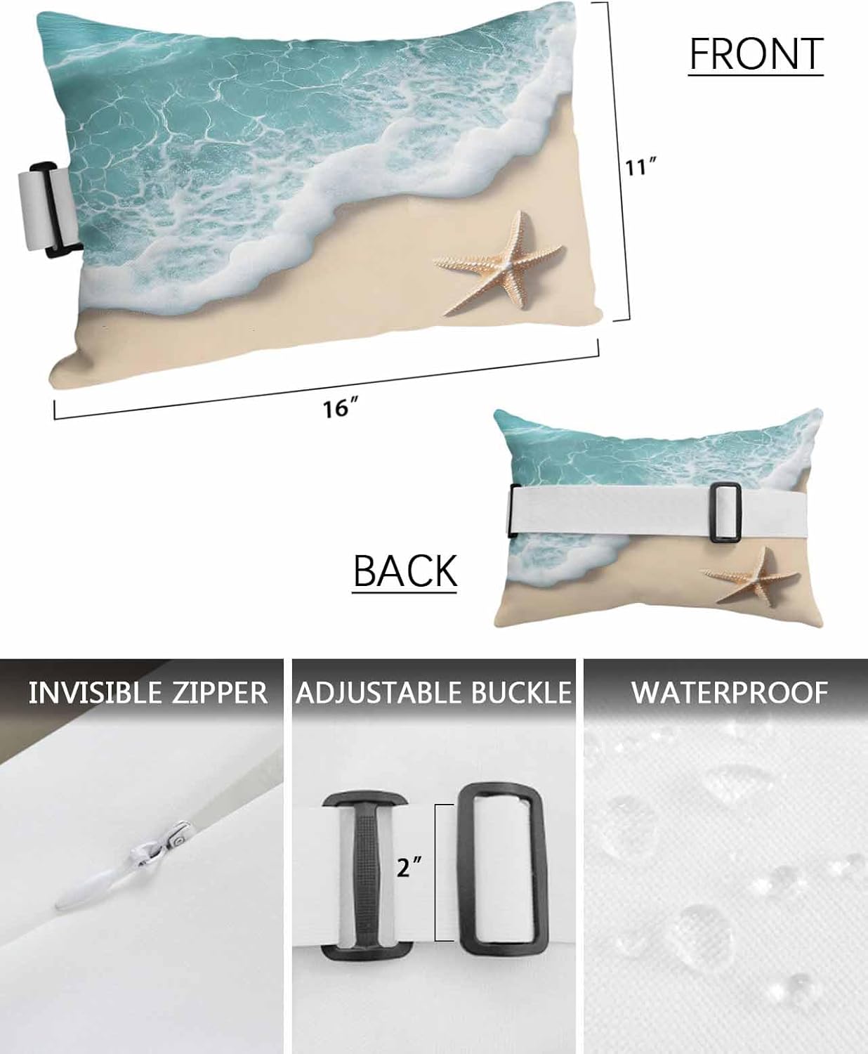 Ocean Outdoor Head Pillows for Recliner Lounge Chair Pack of 2
