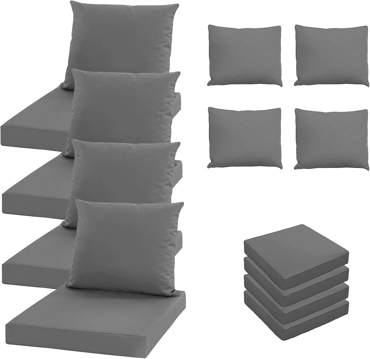 Oslimea 4-Piece Outdoor Cushion Covers Set - Water Resistant Zipper Design Grey