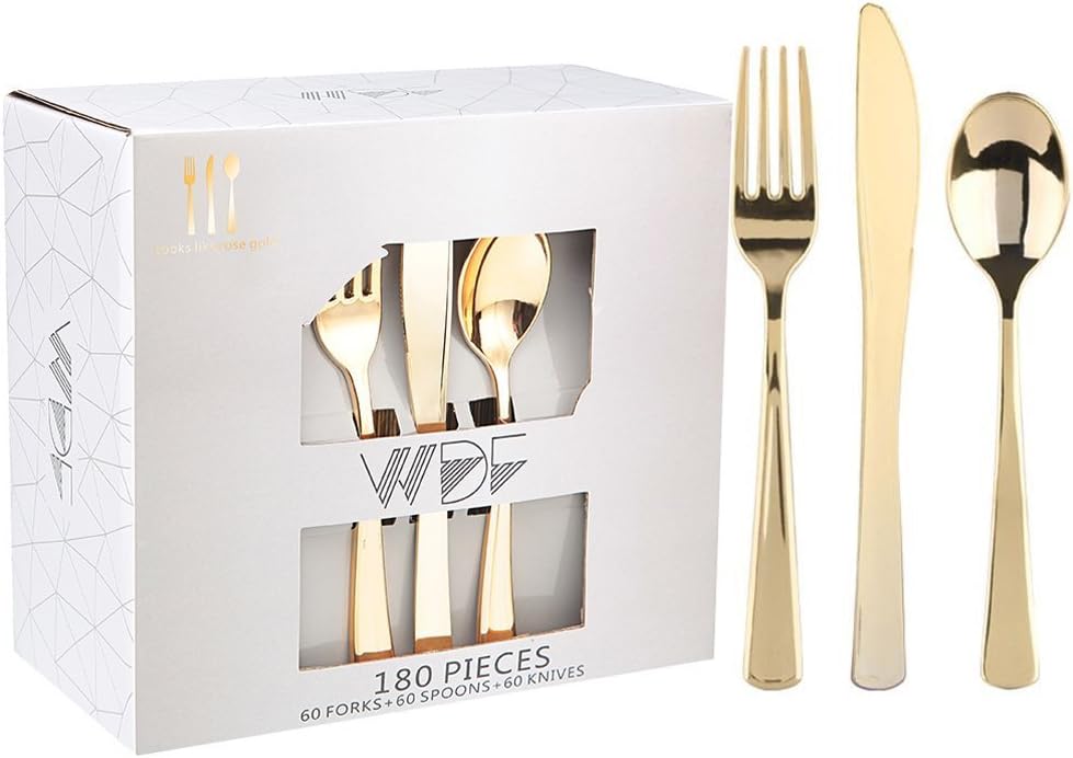 WDF 180 Piece Gold Plastic Cutlery Set