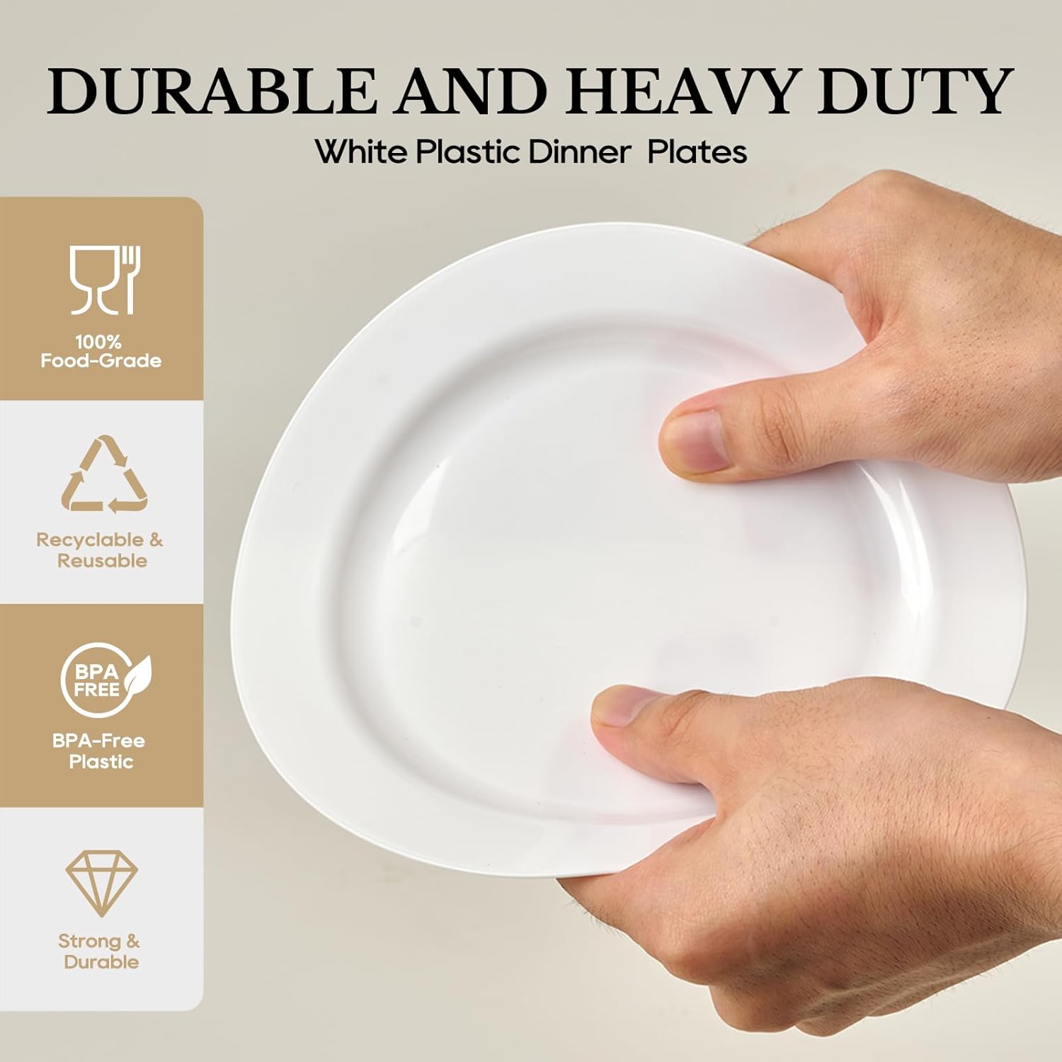 FOCUSLINE 100 Count Heavy Duty White Plastic Plates 10 Inch