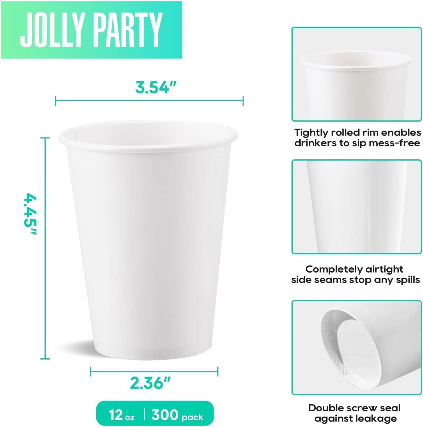 JOLLY PARTY 300 Pack 12 oz Disposable Paper Coffee Cups