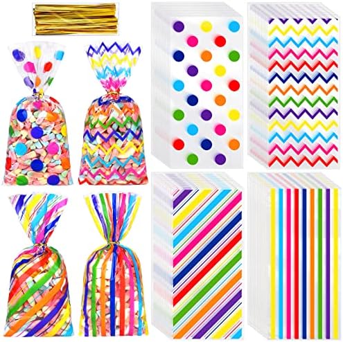 Aodaer 100 Piece Rainbow Cellophane Gift Bags with Twist Ties