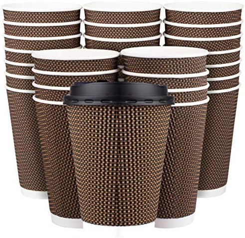 Promora 12 oz Brown Coffee Cups With Lids 80 Pack