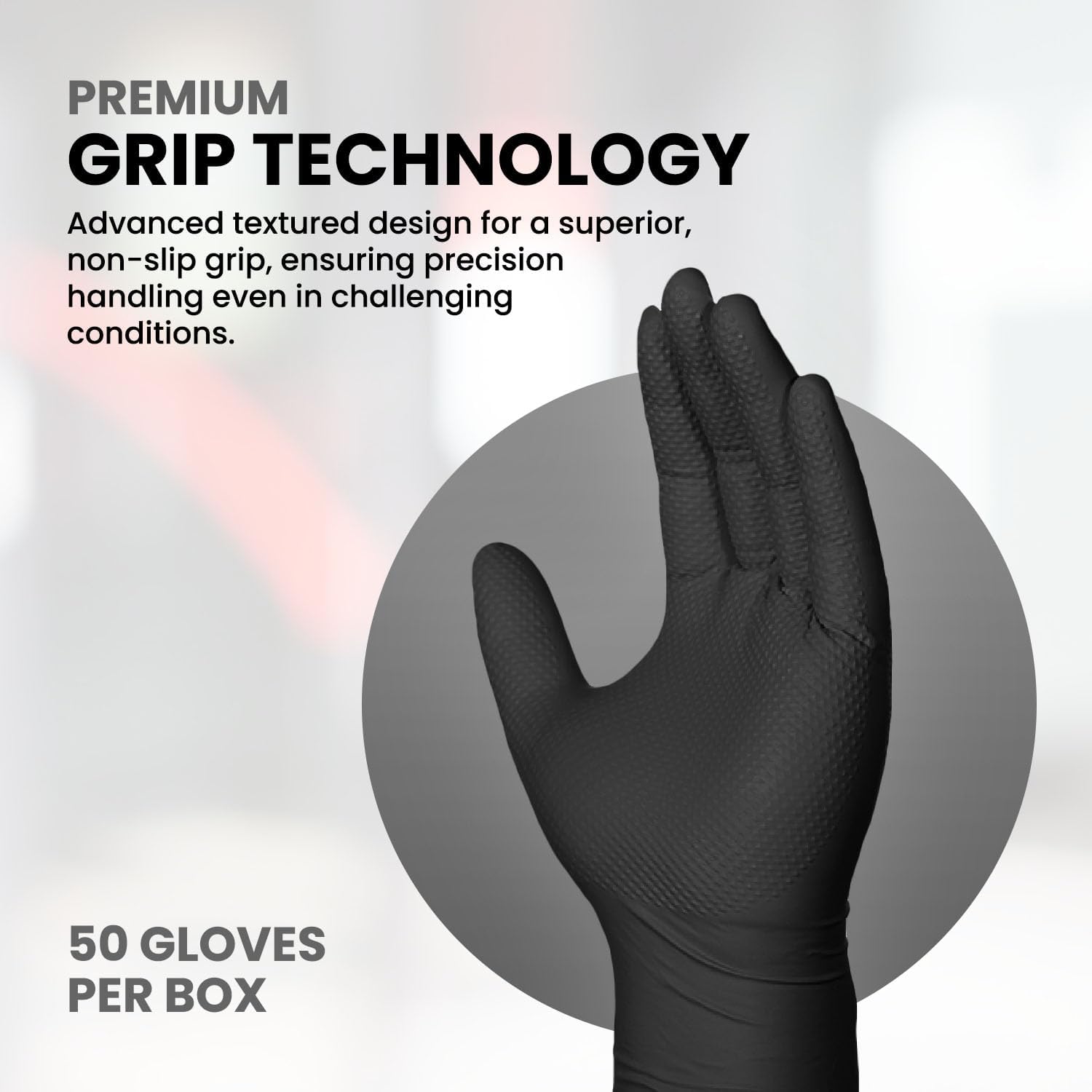 Black Nitrile Gloves with Diamond Texture and Octopus Grip