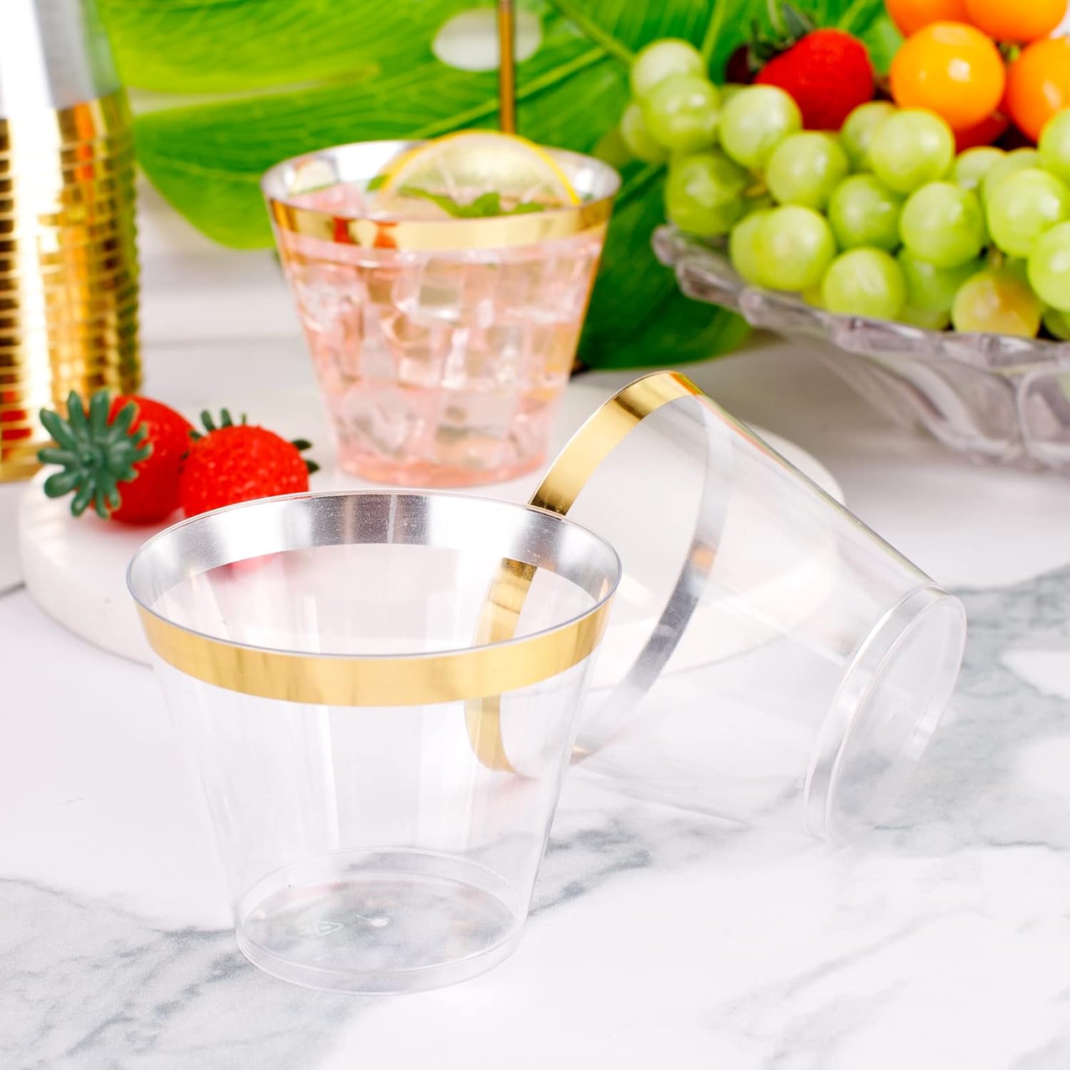 WELLIFE 120 PCS Gold Plastic Cups 9oz