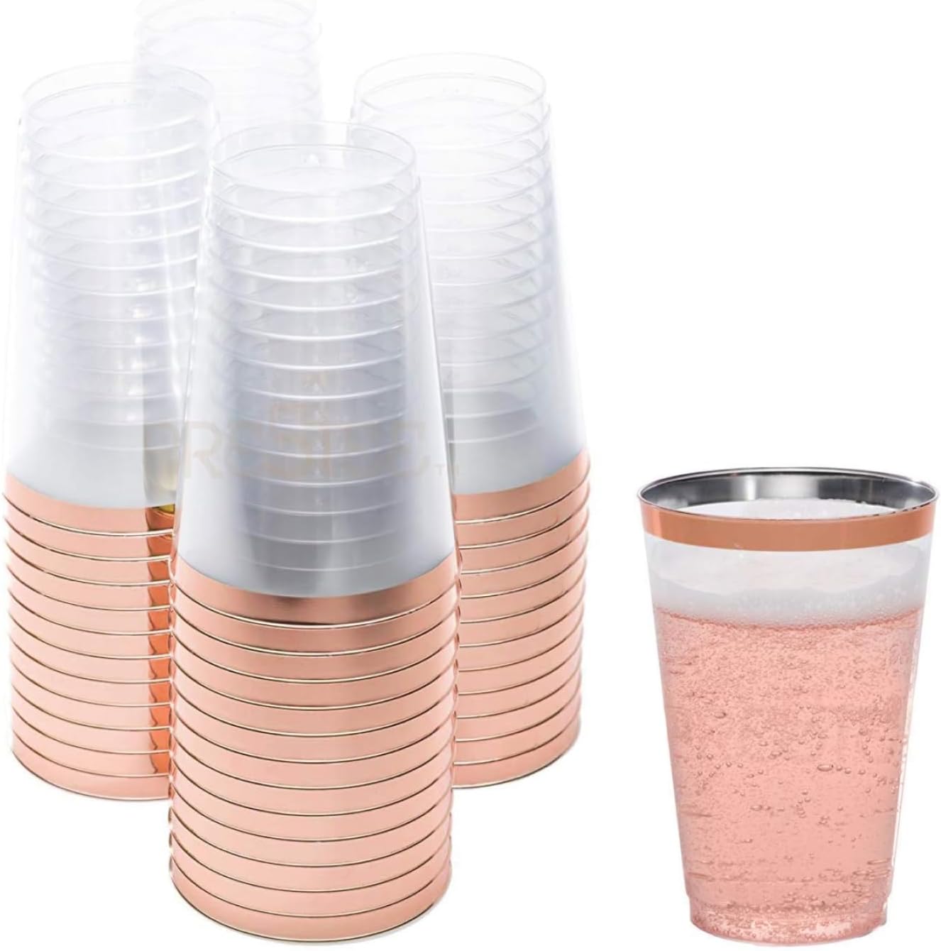 50 Pack Disposable Plastic Cups with Rose Gold Rim