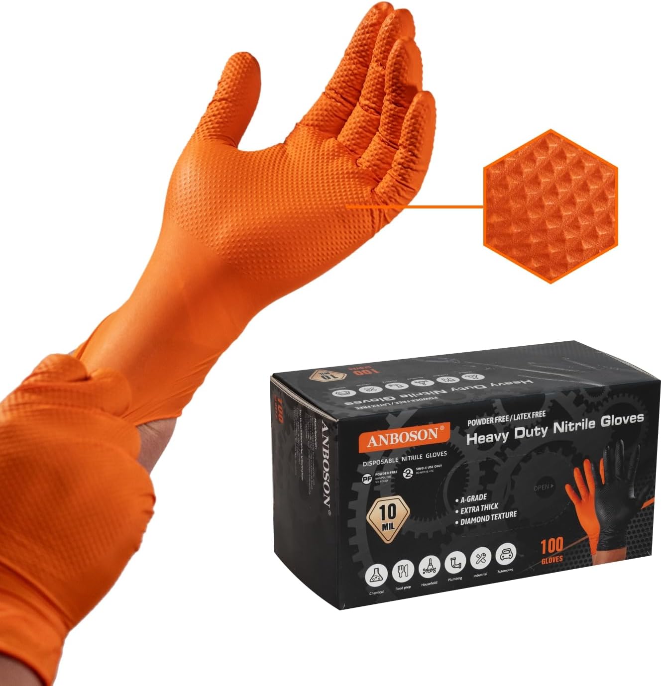 ANBOSON 10 Mil Nitrile Safety Gloves Latex Free