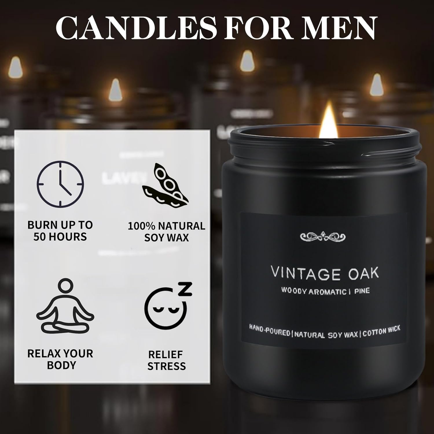 Feibao Men Scented Candle Set - 4 Pack Black Jar Candles