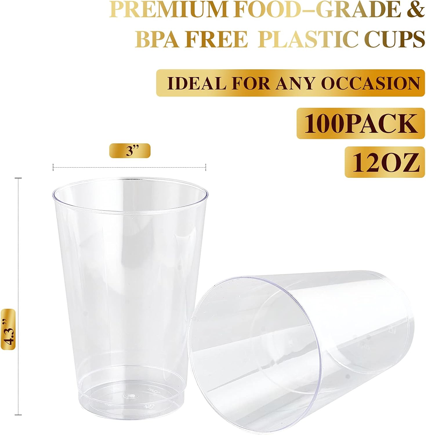 FOCUSLINE 12 oz Clear Plastic Cups 100 Count