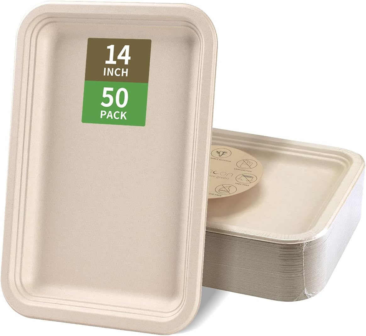 Bloomoon 50 Pack 14 Inch Food Trays Heavy Duty Disposable Plates