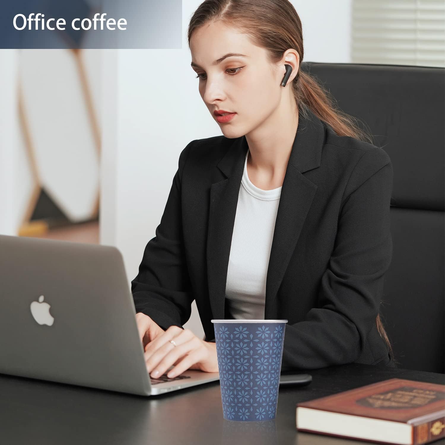 300 Pack Paper Cups 8 Oz Leak Proof Navy Floral Design