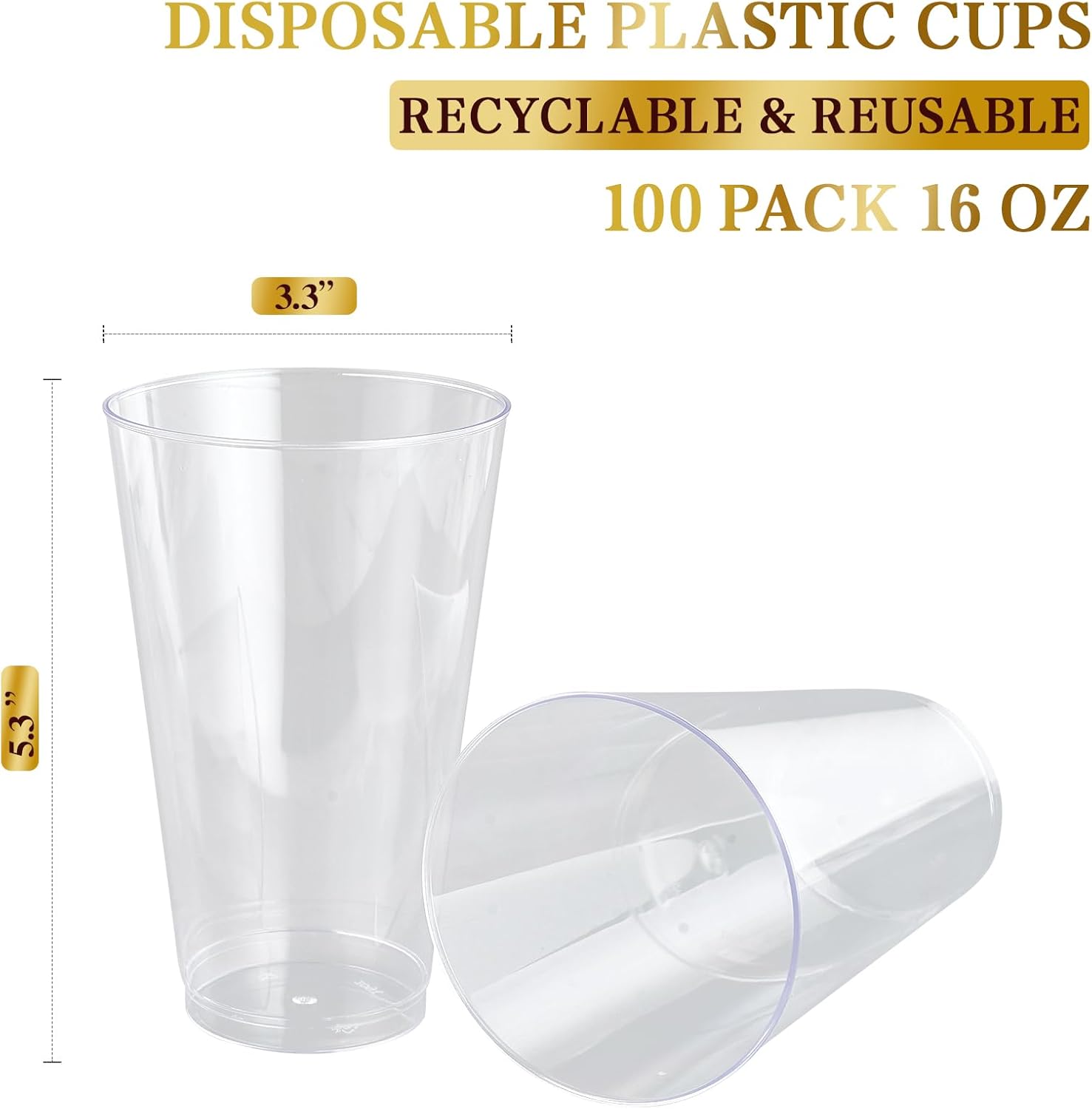 FOCUSLINE 100 Pack 16 Oz Clear Plastic Cups