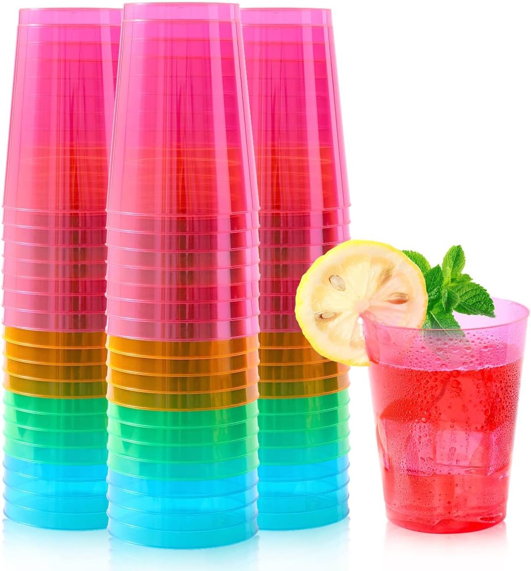 100 Pack 10oz Neon Plastic Cups for Parties