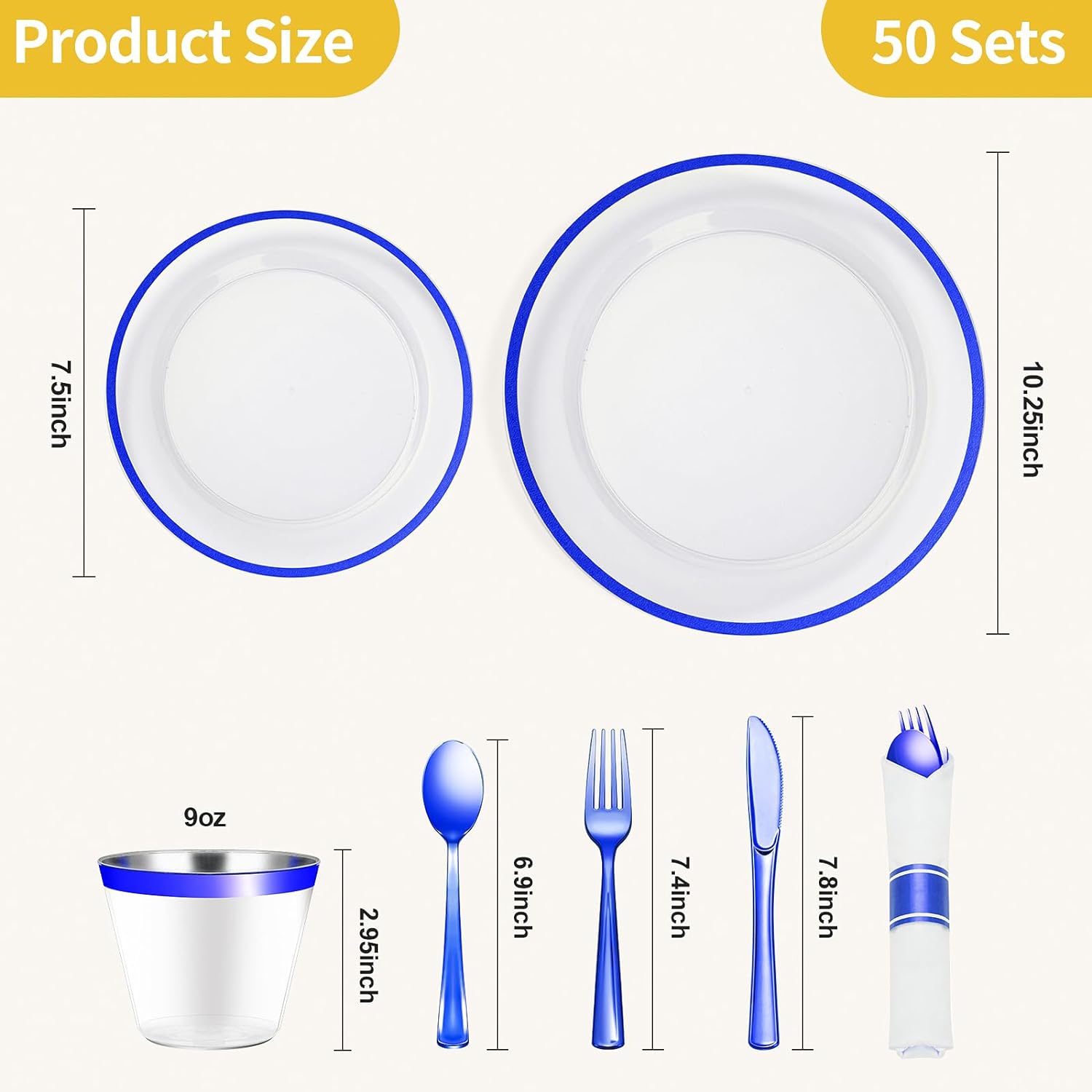 Goodluck 350 Piece Dark Blue Plastic Dinnerware Set for 50 Guests